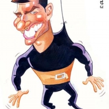 Caricaturas de famosos: acuarela de Tom Cruise en Misión Imposible