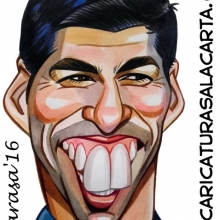 Caricaturas de famosos futbolistas: Suárez para el clásico