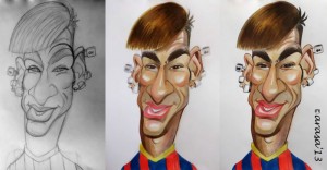 Jugador de fútbol Neymar, proceso caricatura