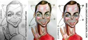 Proceso de creación de la caricatura de Jim Parsosns, Sheldon Cooper en The Big Bang Theory