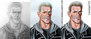 Proceso de creación de la caricatura de Terminator en 3 fases