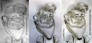 Caricatura de George Lucas. Proceso