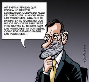 Caricaturas para humor gráfico. Rajoy, la hucha de las pensiones y los pactos