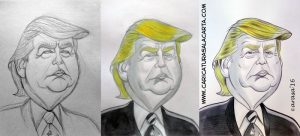 Caricaturas en blanco y negro de políticos famosos: Donald Trump (proceso de creación)