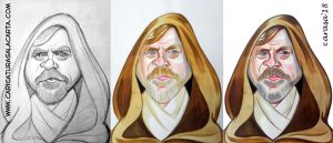 Caricaturas de famosos: caricatura de Luke Skywalker en 3 fases
