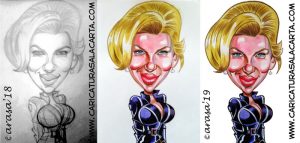 Caricatura rápida de Scarlett Johansson viuda negra en Marvel. Proceso de creación