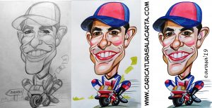 Proceso de creación de la caricatura rápida de Marc Márquez en 3 fases
