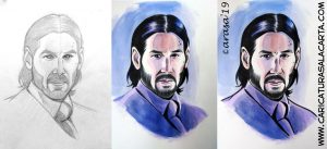 Proceso de creación del retrato de Keanu Reeves en 3 fases