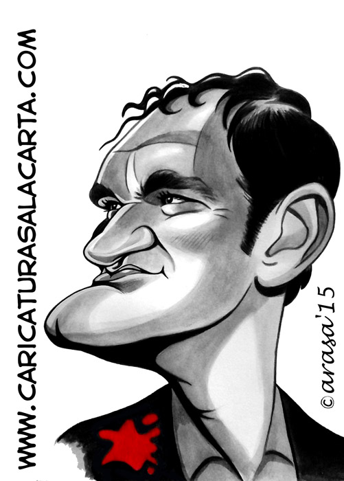 Caricatura rápida en blanco y negro con un toque de color de Quentin Tarantino