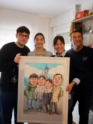 caricaturas-personalizadas-regalos-divertidos-originales-sentimentales-artesanales-caricatura-grupo-rotulador-foto-cliente-zack-regalo-navidad Regalos artesanales. Caricatura familiar