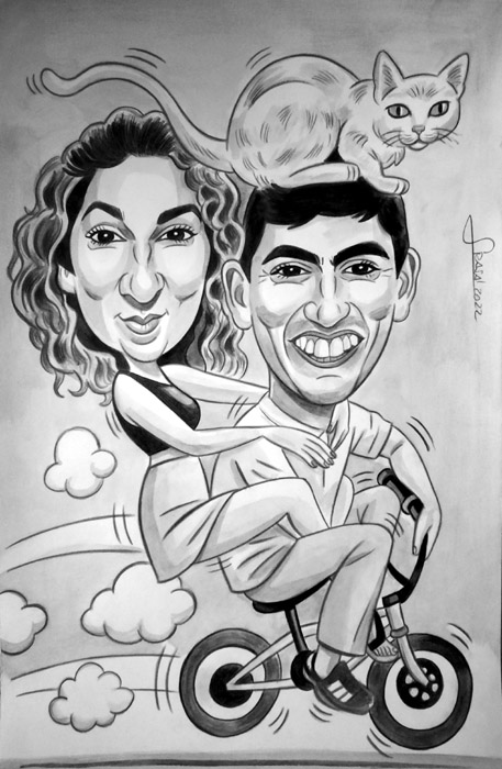Caricatura en blanco y negro regalo de Marta