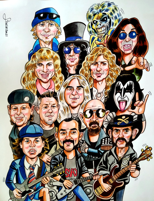 Caricatura de grupo a rotulador heavy rock