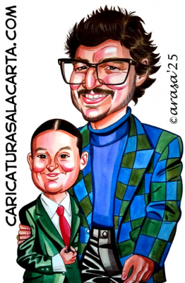 caricaturas-famosos-actores-acuarela-lapiz-color-last-of-us-pedro-pascal-bella-ramsey-serie-television-caricature Caricatura del actor Pedro Pascal y Bella Ramsey
