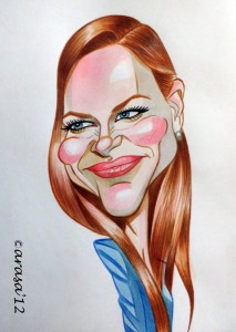 Caricatura rápida pintada con acuarela y lápiz de color de la actriz Nicole Kidman