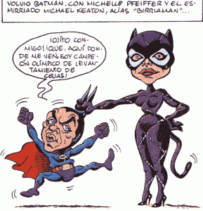 Caricaturas digitales de famosos: Michael Keaton (Batman) y Michelle Pfeiffer (Catwoman)