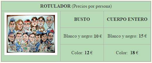 Precio caricatura de grupo a rotulador