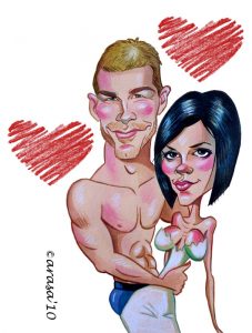 Caricatura de David y Victoria Beckham compañero de Sergio Ramos