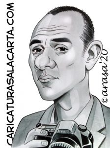 Caricatura de Javier Gutiérrez en blanco y negro