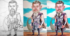 Proceso de creación caricatura de Matt Damon en La Odisea